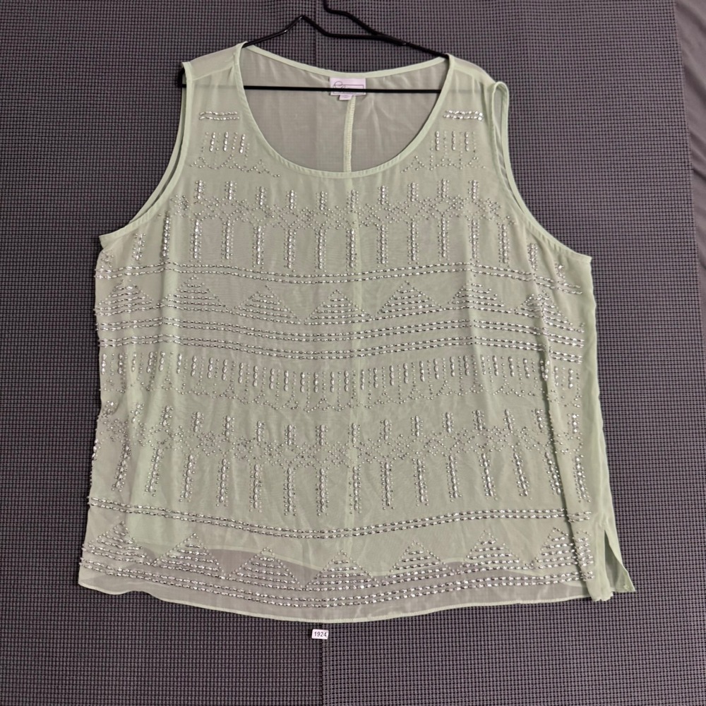 Dressbarn Collection Mint Green Beaded Sleeveless Blouse Plus Size 24 USA Made
